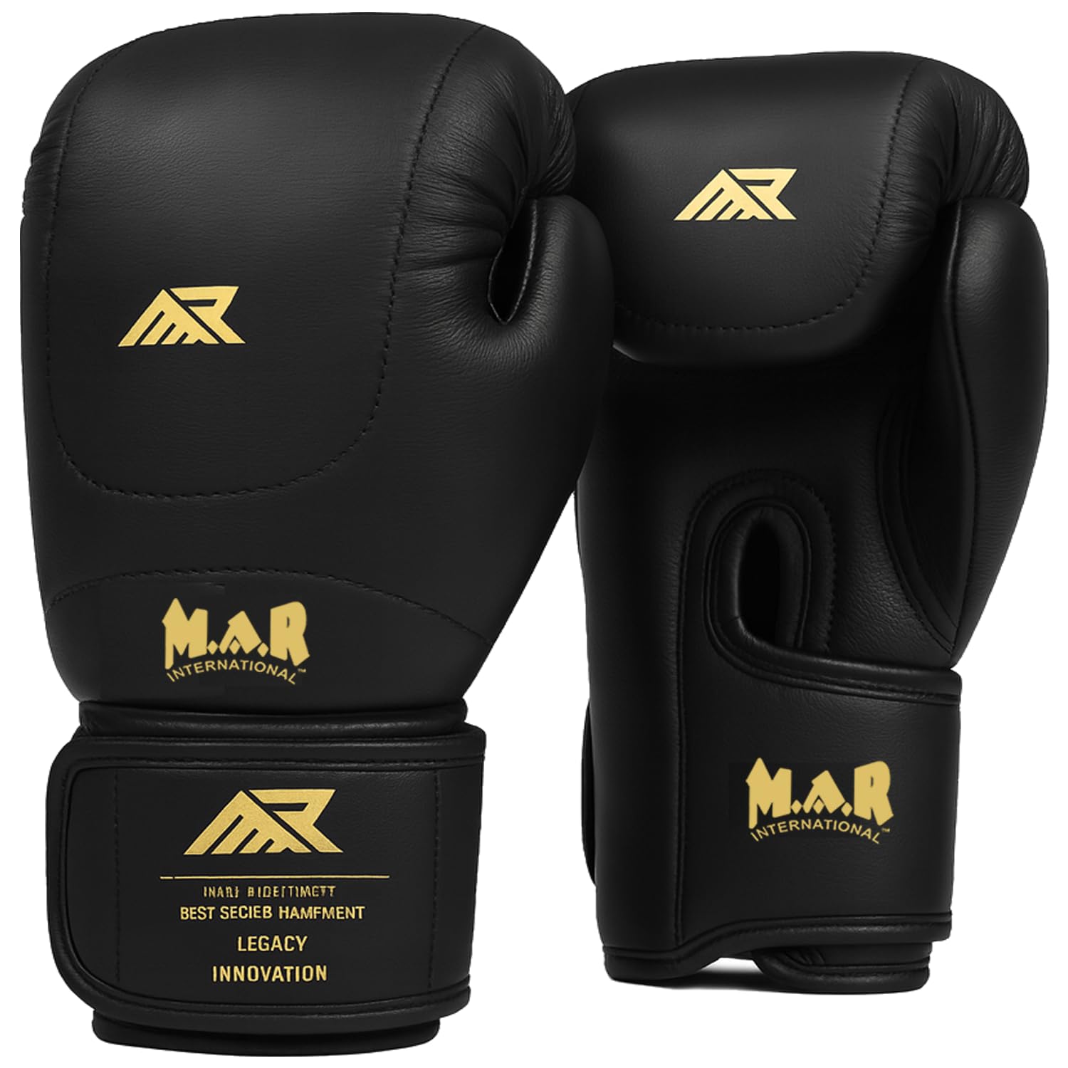 MAR | Boxing Gloves for Training & Sparring Eco Leather Punching Gloves for Muay Thai, MMA, Kickboxing Men Women Kids Heavy Bag Mitts with Ventilated Palm | Multi-Layer Padding 8oz–16oz (Black, 8 OZ)