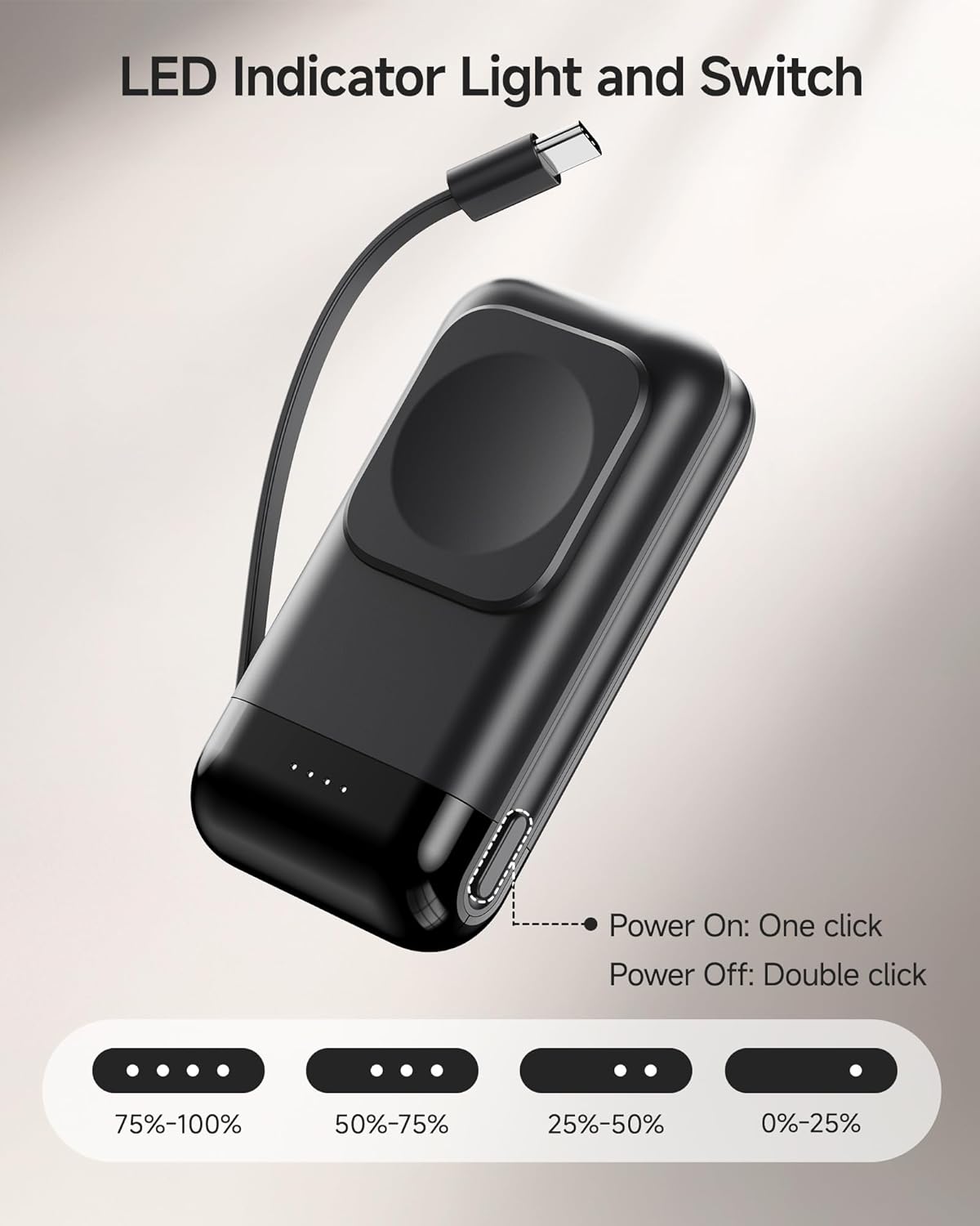 Portable Watch Charger, 6000mAh 2 in 1 Portable Charger for Galaxy Watch 8/8 Classic/7/Ultra/6/6 Classic/5 Pro/5/4/3/Active 2, for Galaxy S25 Ultra/S24 Ultra/Z Fold7/Z Flip7/S23/S22/S21 - Image 5