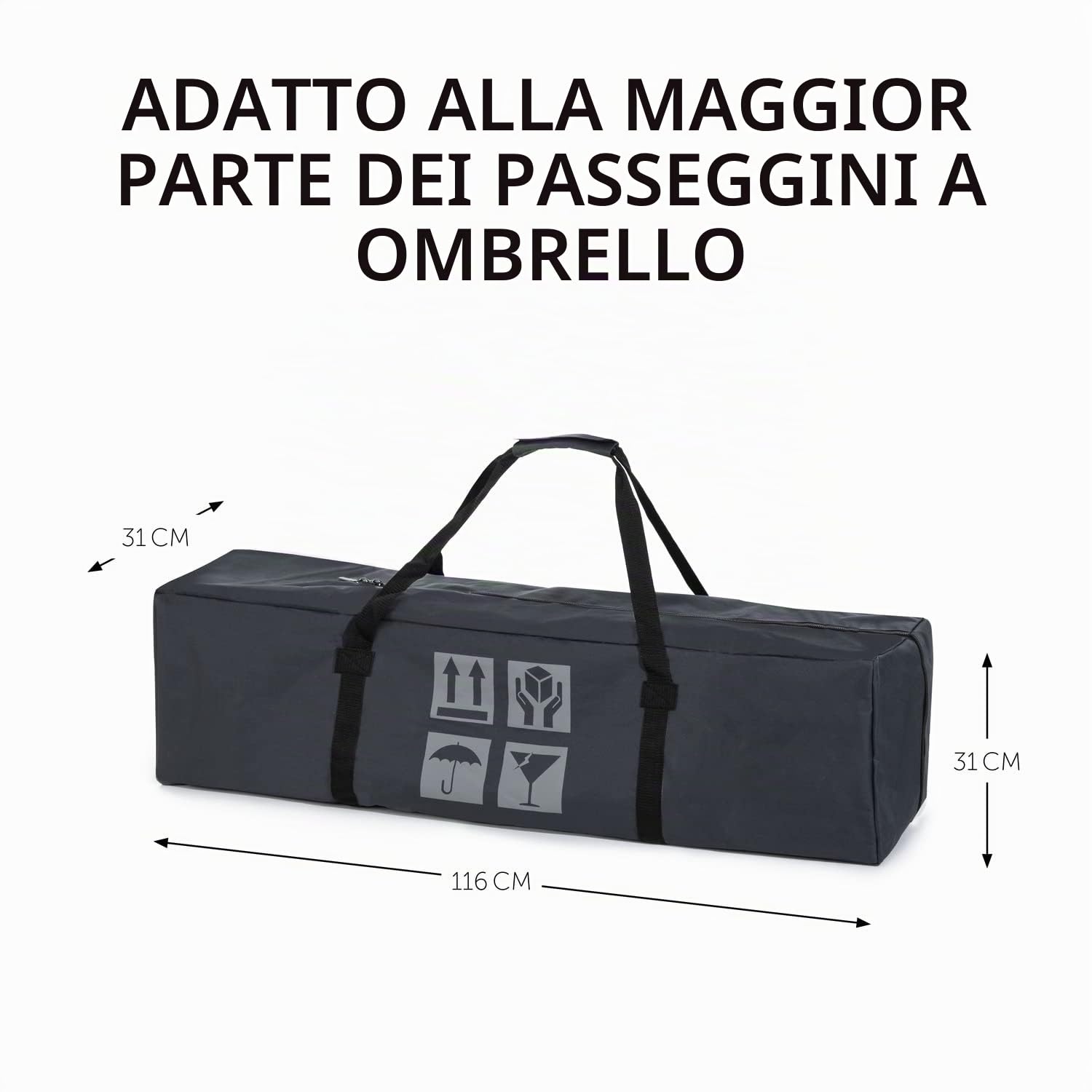 hauck Bag Me, Grigio Scuro - Borsa da Viaggio per Passeggino 115 x 31 x 31 cm - Adatto a Passeggini con Chiusura a Ombrello - Impermeabile, Resistente e Portatile - con Maniglia di Trasporto