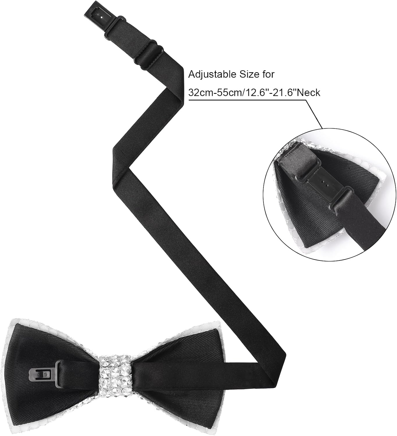 HOULIFE Rhinestone Bow Ties for Men Pre-tied Sequin Diamond Mens Women Tuxedo Bowtie with Adjustable Length for Wedding Prom
