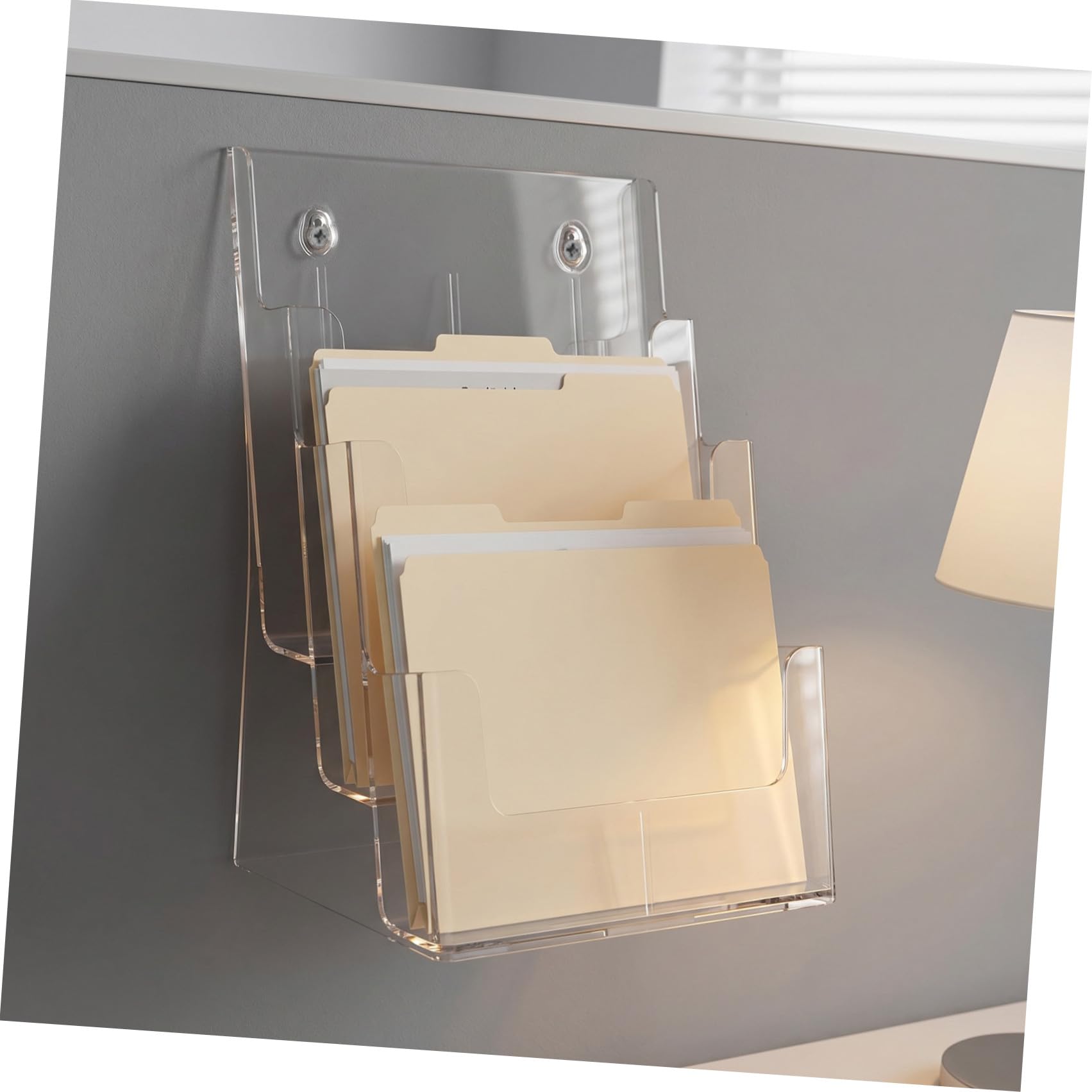 Organizzatore da Scrivania per Archiviazione Documenti e Porta Brochure in Acrilico Trasparente a Tre Strati per Spazio Desktop e Ufficio