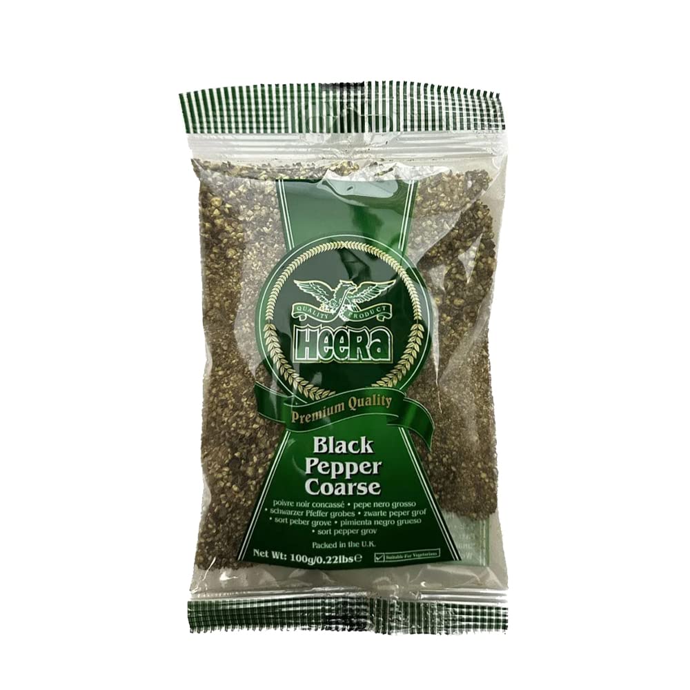 Heera Black Pepper Coarse | 100G | Crushed | Cracked Black Peppercorns | Spice Seasoning Dressing Coarse | Ground Black Pepper | Indian Origin