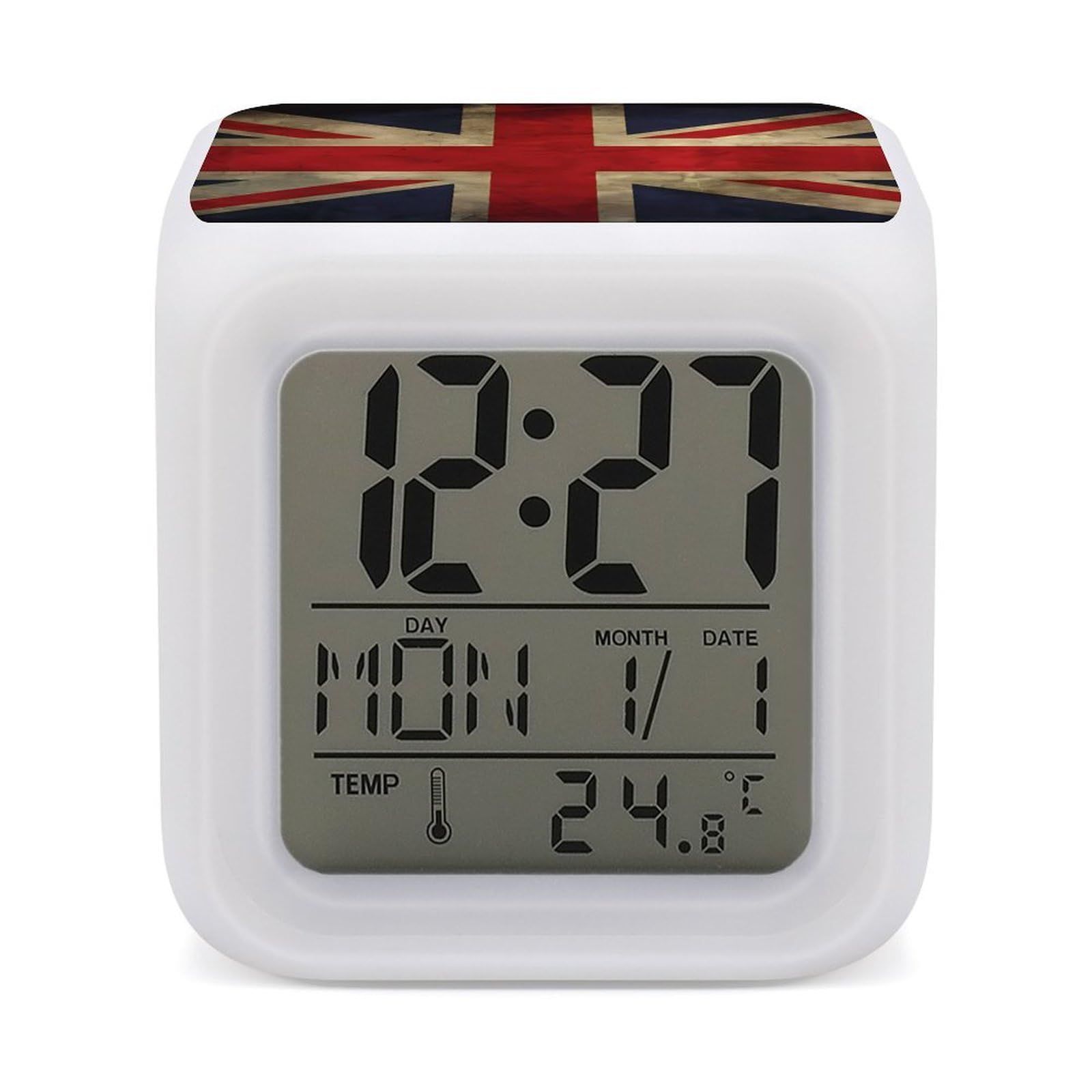 VstaDank British Flag Digital Alarm Clock LED Display Screen Color Change Alarms Clock Smart Alarm Clock Wake Up Digital Clocks with 7 Color Nightlight for Bedroom