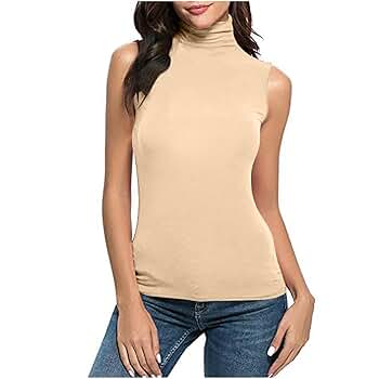 トップス mesh turtleneck design tank top JEsilunmaMY Womens Turtleneck Tank Tops Sleeveless High Neck