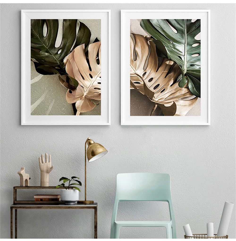 WUHBCZ Art Decor,Abstract Leaves Wall Art Canvas Painting Green Plant Nordic Posters Prints Picture Modern Living Bedroom Kitchen Home Decor Artwork-30 * 50cm*2PCS (No Frame)