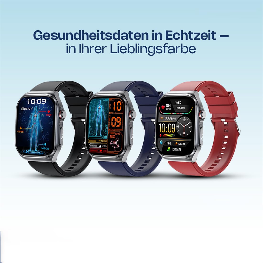 MEIION Ortho Leben Orthowatch Arca Smartwatch für Senioren – Einfache Bedienung, SOS-Notruf & Sturzerkennung, Echtzeit Herzfrequenz- & SPO₂-Überwachung für Schwimmen, Radfahren, Laufen, Fitness