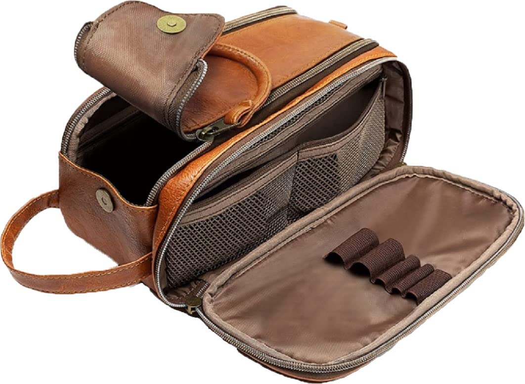 Contacts Pu Leather Toiletry Bag for Men Or Women Toiletries Kit for Travel Organizer Leather Bag-Codopp-Tan, 14 Cm, Large