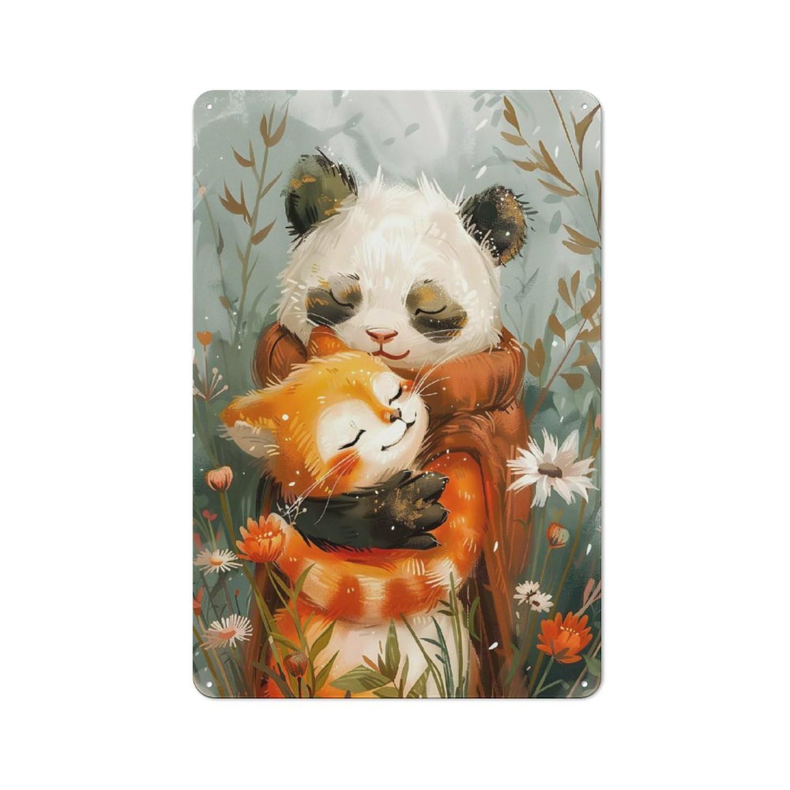 Junmoney The Bestfriend Panda Cat Clean Industrial Decorative Metal Plaque 30X20cm, Loft Wall Plaque For Modern Home, Workshop, Office Or Cafe