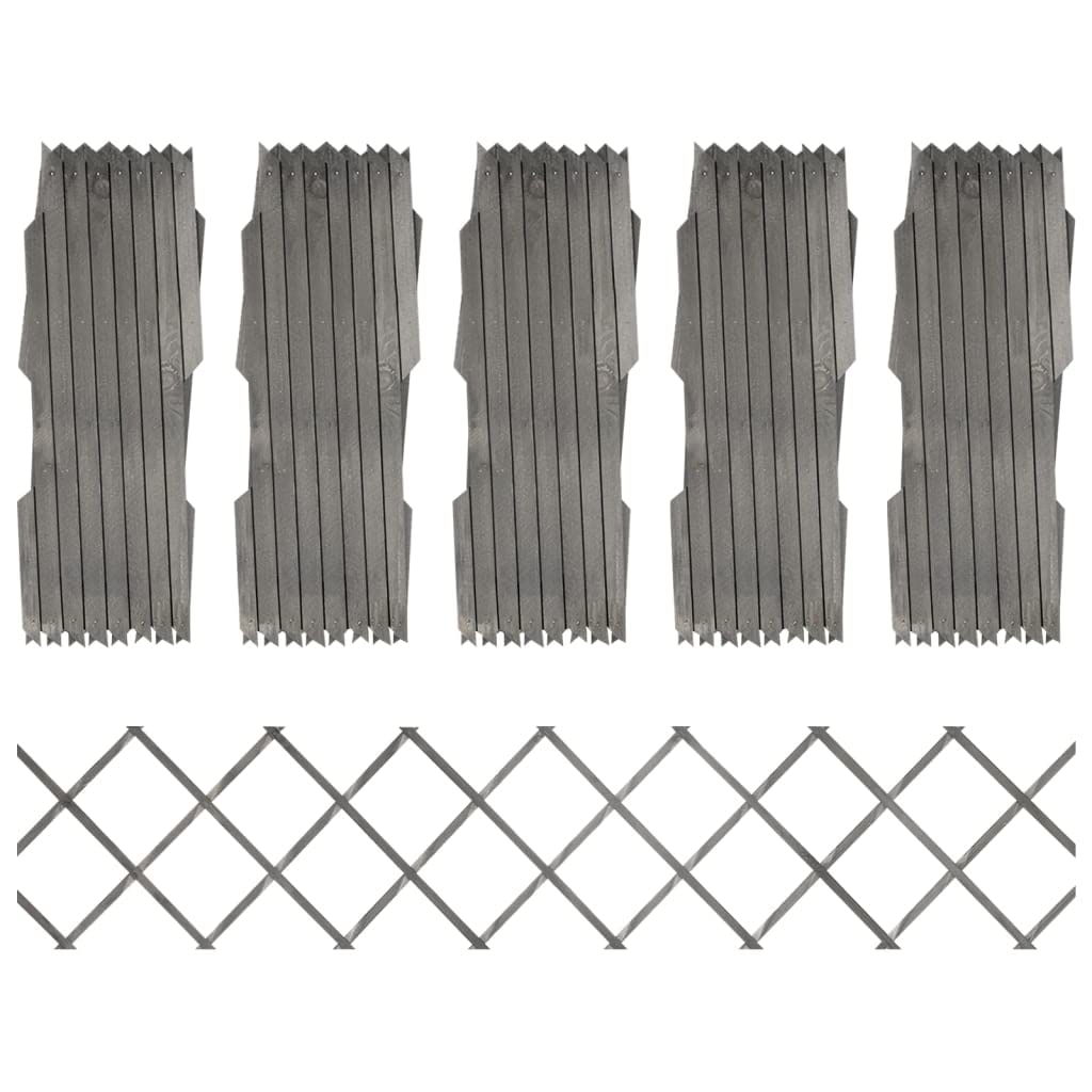Set di 5 recinti da giardino in legno massello grigio, 180 x 30 cm, espandibili, robuste recinzioni da giardino per esterni