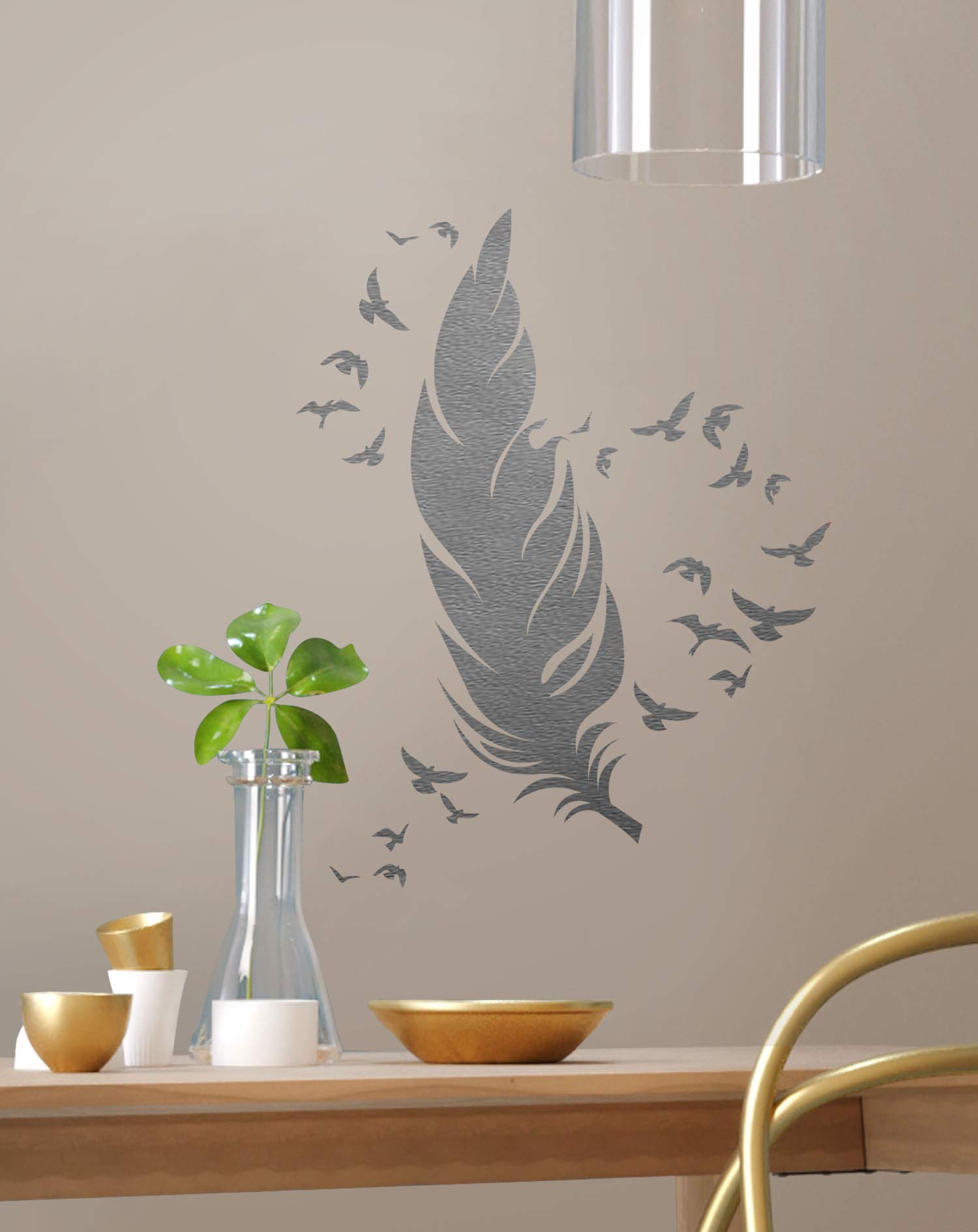 GSS Designs pióro sztuka ścienna szablon zestaw 2 – szablony wielokrotnego użytku (30 x 40 cm) – szablon do malowania ptaków z piórami na podłogę, ścianę, płytki, tkaninę, drewno (SL-068)