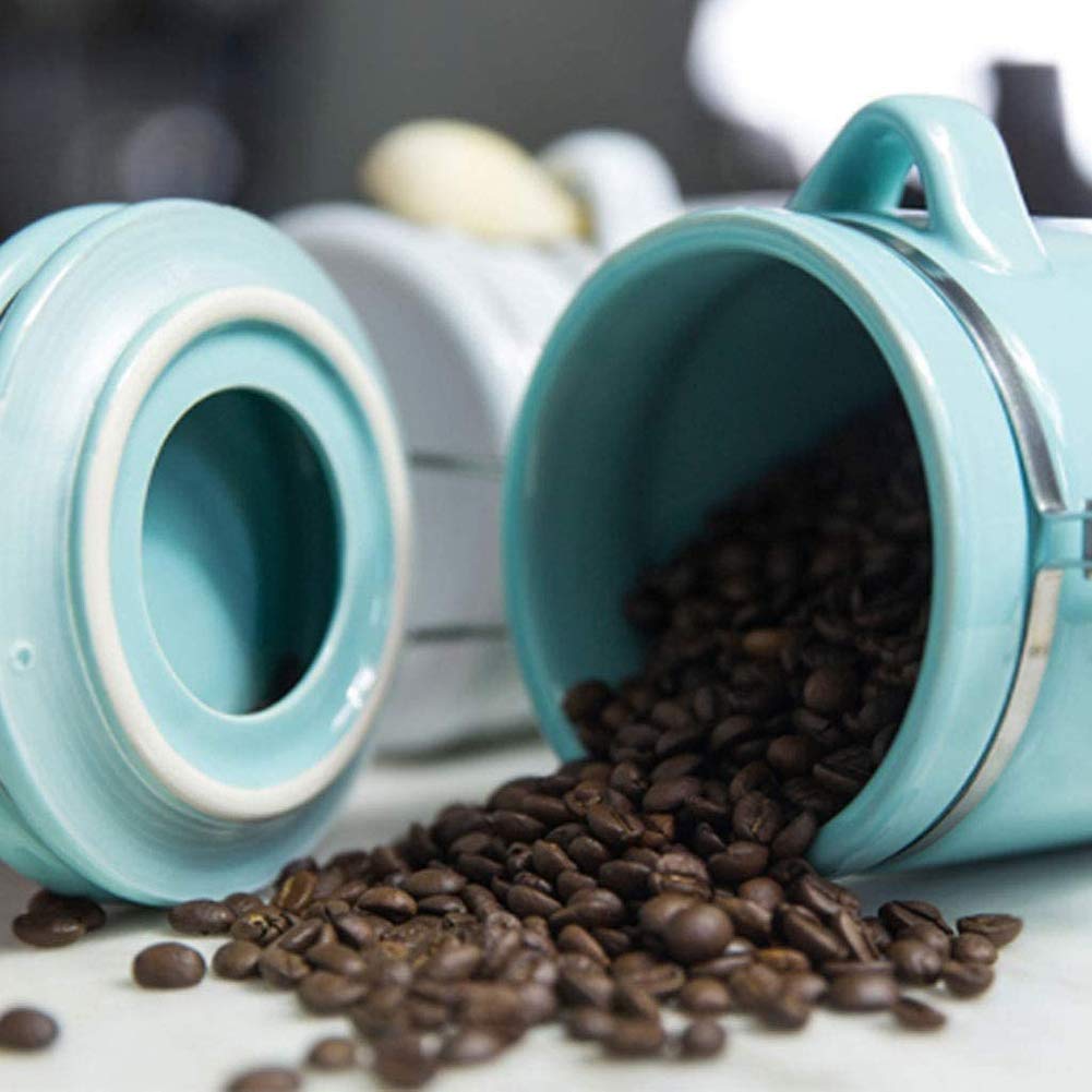 Barattoli di Stoccaggio Scatola Portaoggetti da Cucina in Ceramica per caffè con Coperchio Ermetico Contenitori per Alimenti Contenitori per Spezie per La Conservazione della Cucina-Blue