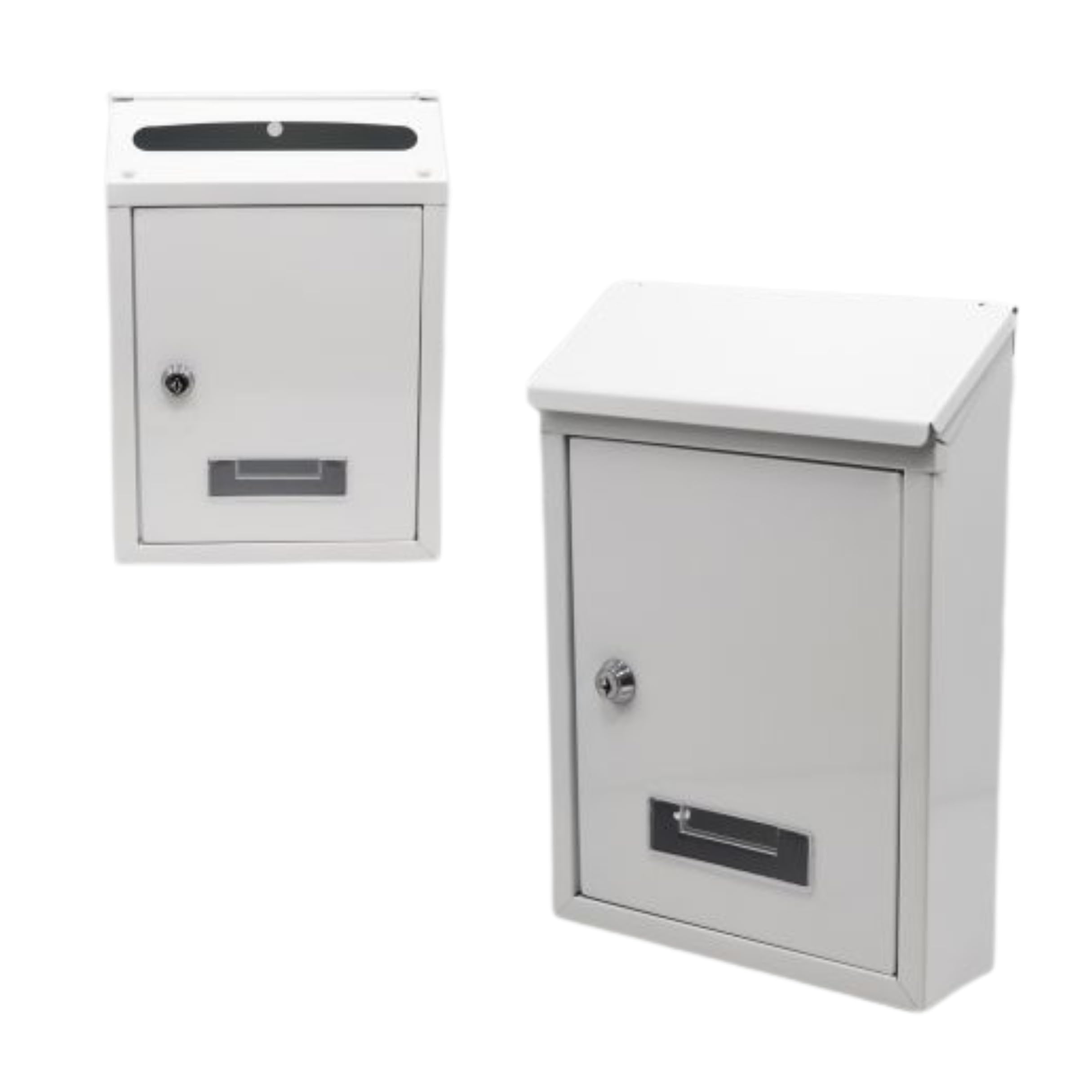 WEIDA Buzón Exterior de Acero INOX | Buzones de Correos Exterior Resistentes a Corrosión, Compactos 21,7x30x7 cm | Buzón de Pared con Tapa Protectora y Cerradura Lateral con Llave (Blanco Metalizado)
