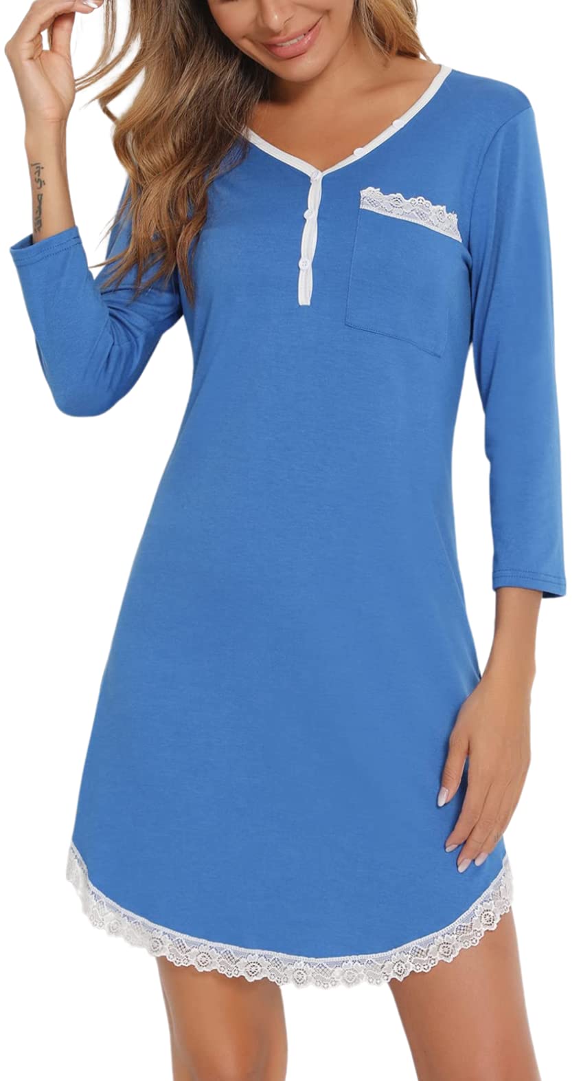 koszule nocne damskie bawełniane koronki nocne krótki t-shirt nocny piżama codzienna dekolt w serek seksowna ciążowa karmienie piersią wygodny top