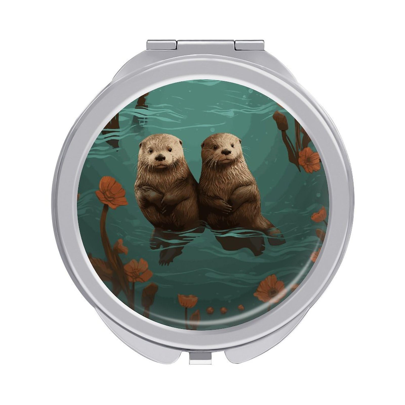 Fekiloot Style Otters In Love Travel Makeup Mirror Handheld Compact Mirror Portable Pocket Mirror Double-Sided 1X/2X Magnifying For Handbag And Purses
