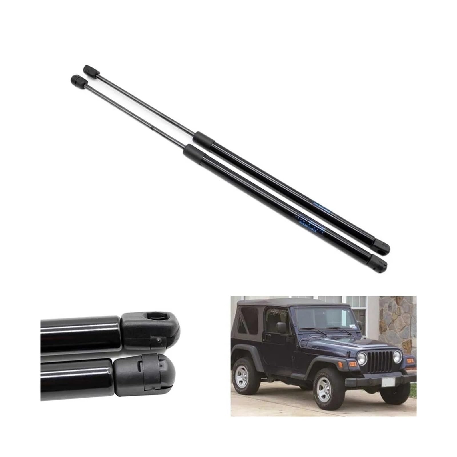 2 sztuki automatycznych amortyzatorów gazowych do tylnej szyby, amortyzatory do Jeep do Wrangler, do serii TJ 1997-2006, 645 mm, rozpórki tylnej klapy bagażnika (niebieskie włókno węglowe)