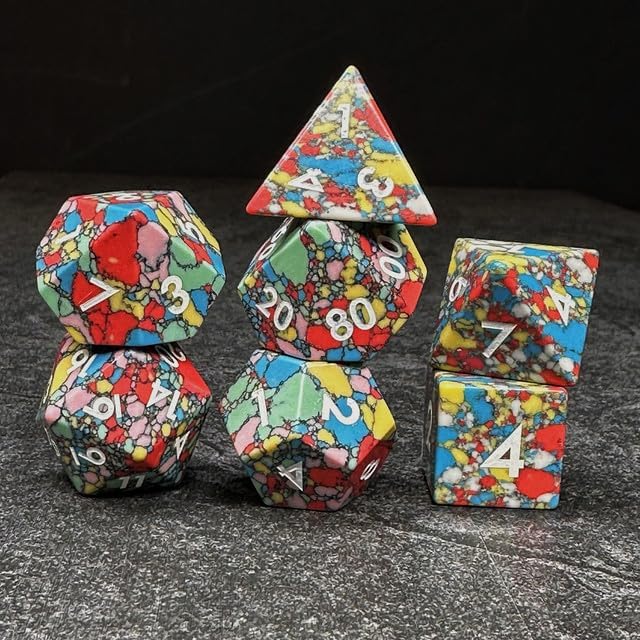 Sage's Portal Treasures Gemstone DND Dice 7 Piece Polyhedral Dice Set for DND TTRPG Dungeons and Dragons Pathfinder Oversized Designer Dice (Rainbow Speckles)