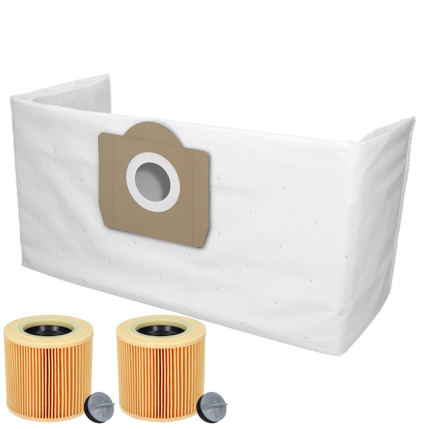McFilter | 20 sacchi per aspirapolvere + 2 filtri a cartuccia adatti per Kärcher WD3 Premium, MV3, A2604, A2204, A2254, ricambio per KFI 3310, 6.414-552.0 -547.0-772.0, 6.959-130.0, tipo KA39