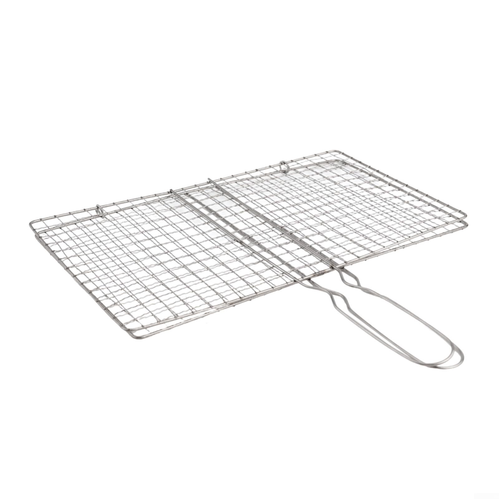 RiseNova Stainless Steel Barbecue Grilling Basket with Extended Heat Resistant Handle for Meat Fish Vegetables and Seafood Outdoor Cooking Tool(20 * 35cm)