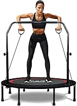 RAVS Mini Trampoline for Kids Adults 40"/48" Foldable Fitness Rebounder Kids Trampoline with 5 Levels Height Adjustable Handle Resistance Bands Indoor Workout