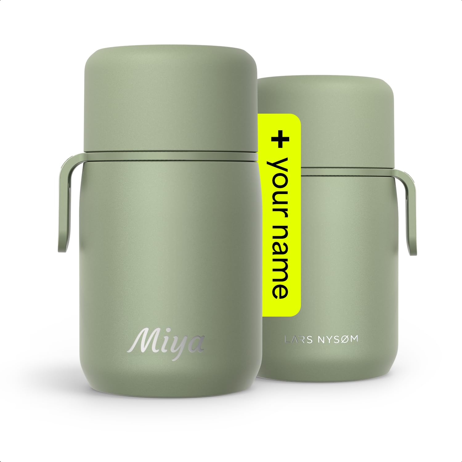 LARS NYSØM Personalisierter Thermobehälter für Essen aus Edelstahl mit Isolierbehälter & Vakuum Speisebehälter mit Gravur - als Geschenk-Idee mit Namen für Männer und Frauen (Sage Green, 700ml)