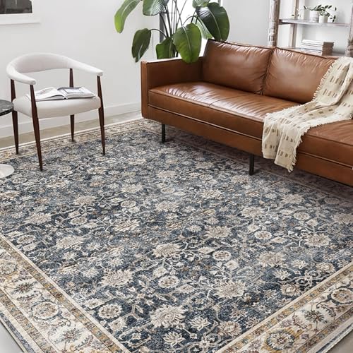 Washable Area Rug 8'x10' Retro Boho Design Non-Shedding Non-Slip Easy Care Ideal for High Traffic Areas in Living Room Bedroom Office Coffee Table Kitchen Large Carpet