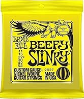 Including 6 free plectrums Beefy Slinky 11-54 String Set Nickel plated steel wire wrapped around a hex shaped steel core wire Specially tempered tin plated high carbon steel Gauges .011 .015 .022p .030 .042 .054