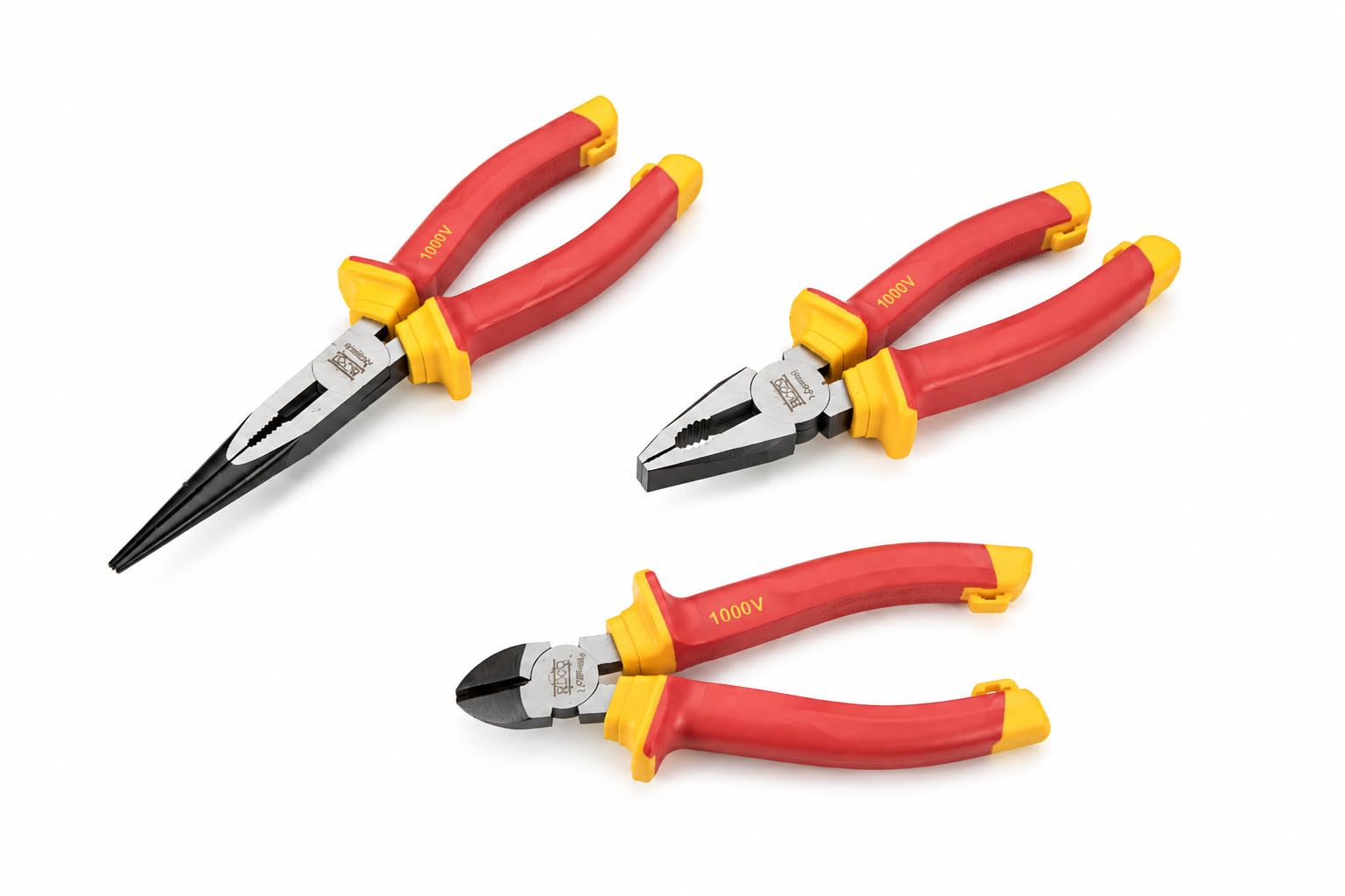 Alyco Orange - Juego de 3 Alicates Aislados 1000V (VDE) para Electricista en Acero Cr-V | Universales + Corte Diagonal + Puntas Largas Semirredondas, Pelacables Profesional