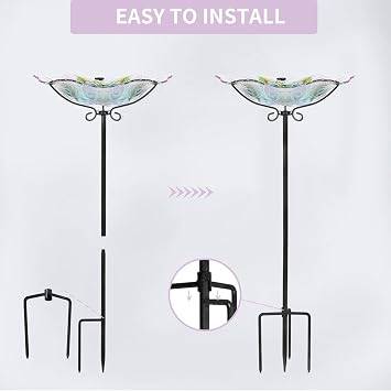 MUMTOP Glass Bird Bath, Peacock Outdoor Birdbaths with Metal Stake Green