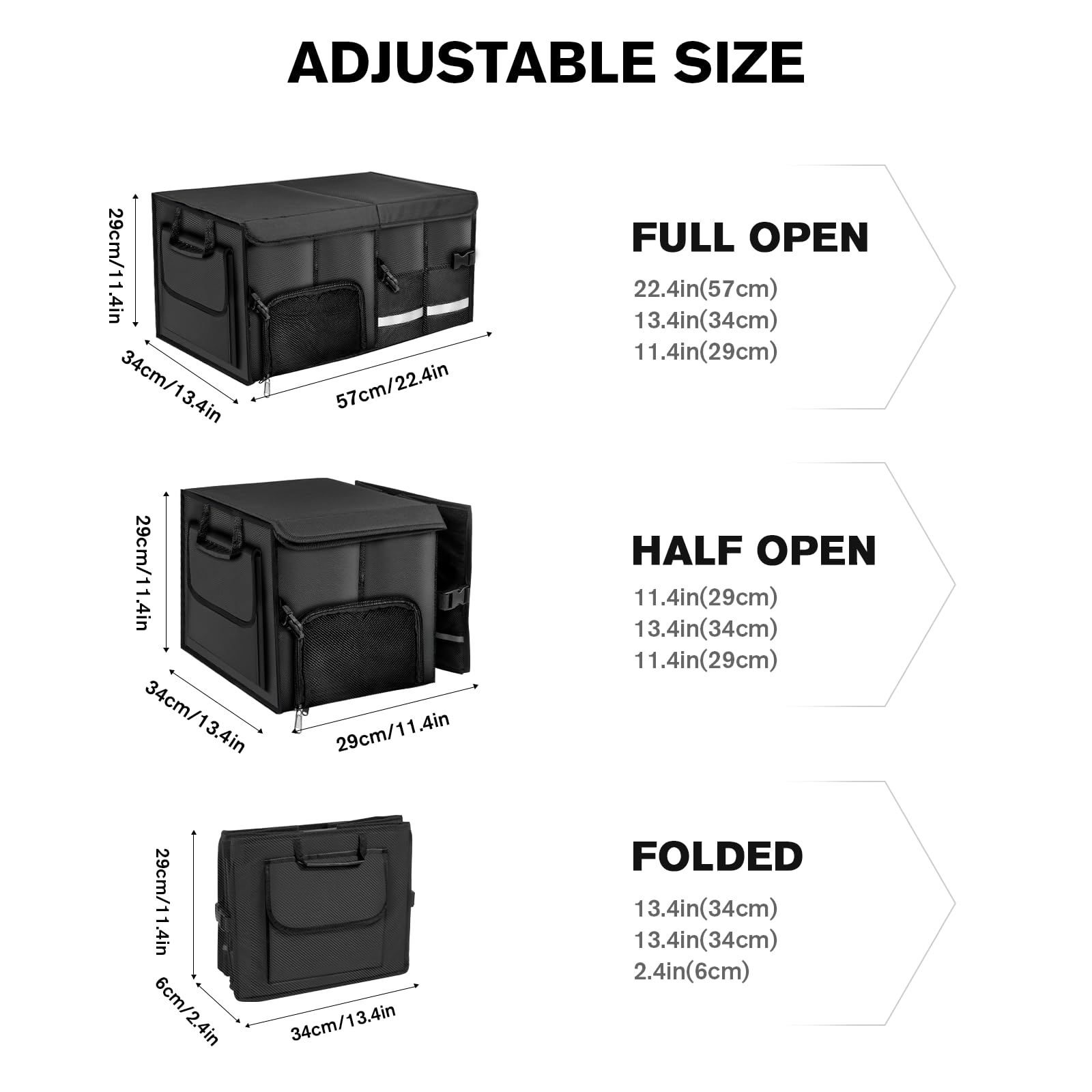 Carehabi Organizer per bagagliaio, 72 l, con coperchio, XXL, pieghevole, con scomparti e tasche, per bagagliaio, misura regolabile, accessorio per il campeggio, picnic