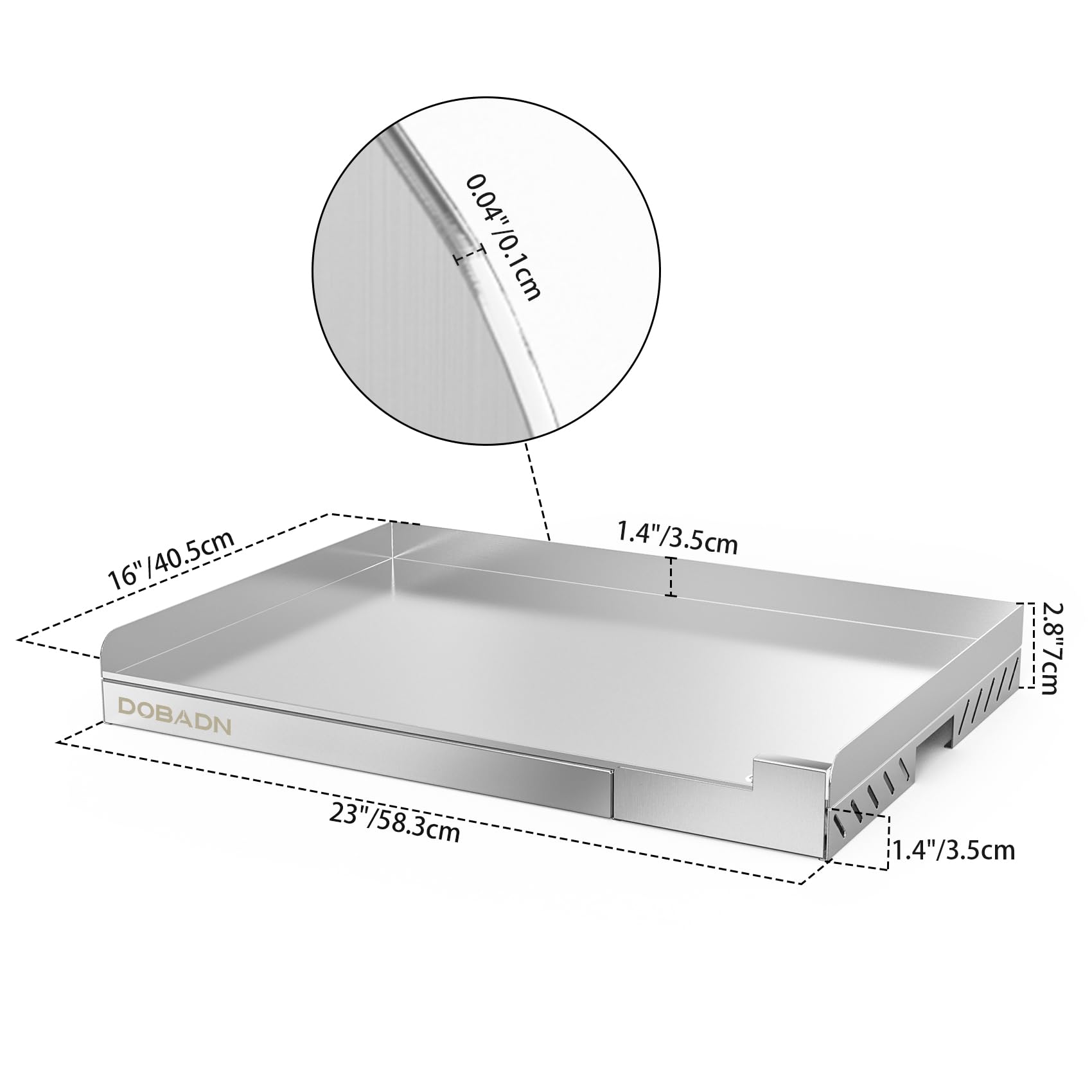 Universelle Edelstahl Grillplatte, 58.3 x 40.5 x 7 CM | Plancha mit Abflussloch und Herausnehmbarer Tropfschale für Die Meisten Gas- und Holzkohlegrills