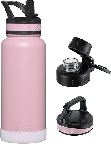 Miniatura 22 de OLDLEY Botella de Agua Aislada de 32 oz con Pajilla, Vaso Frasco de Agua Deportiva de Acero Inoxidable con 3 Tapas (Pajilla, Boquilla y Tapa con