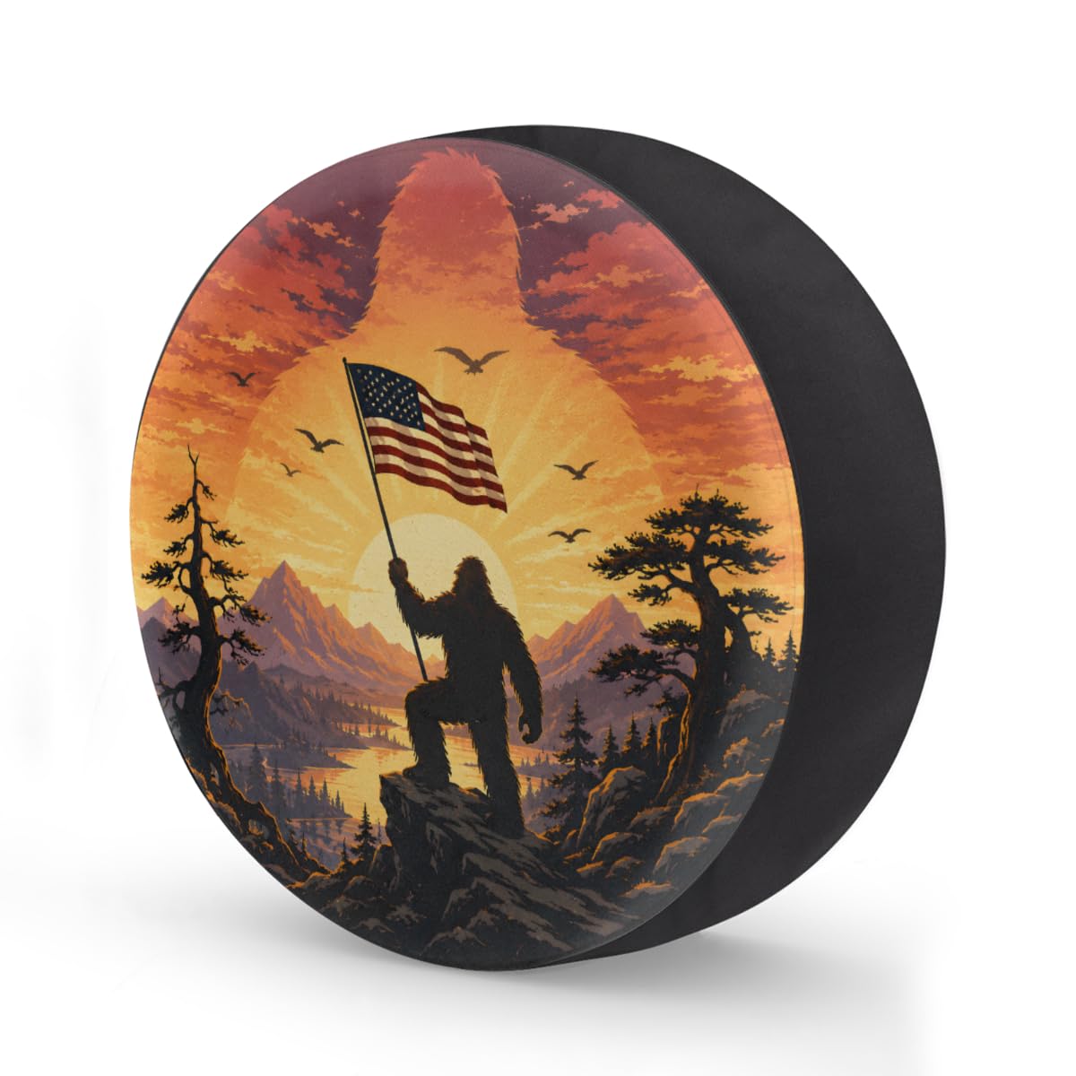 Bigfoot American Flag Spare Tire Cover Wheel Covers Protectors Waterproof Dust-Proof Universal Fit Trailer, RV, SUV and Many Vehicle 16 Inch,C-01