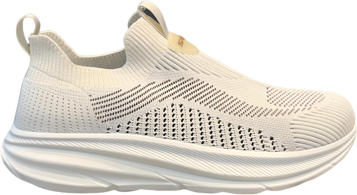 Sock-Style Knitted Sneakers with Breathable mesh Upper and White Shock-Absorbing Sole, Available in Gray, Black, and White.