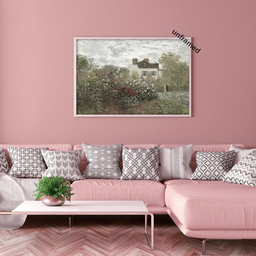 Huabsad Vintage Landscape Monet Flower Oil Painting Canvas Wall Art Antique Cottage Outdoor Garden Roses Lover Wall Decor Rustic Farmhouse Living Room Bedroom Aesthetic Prints 12x16in Unframed image 4
