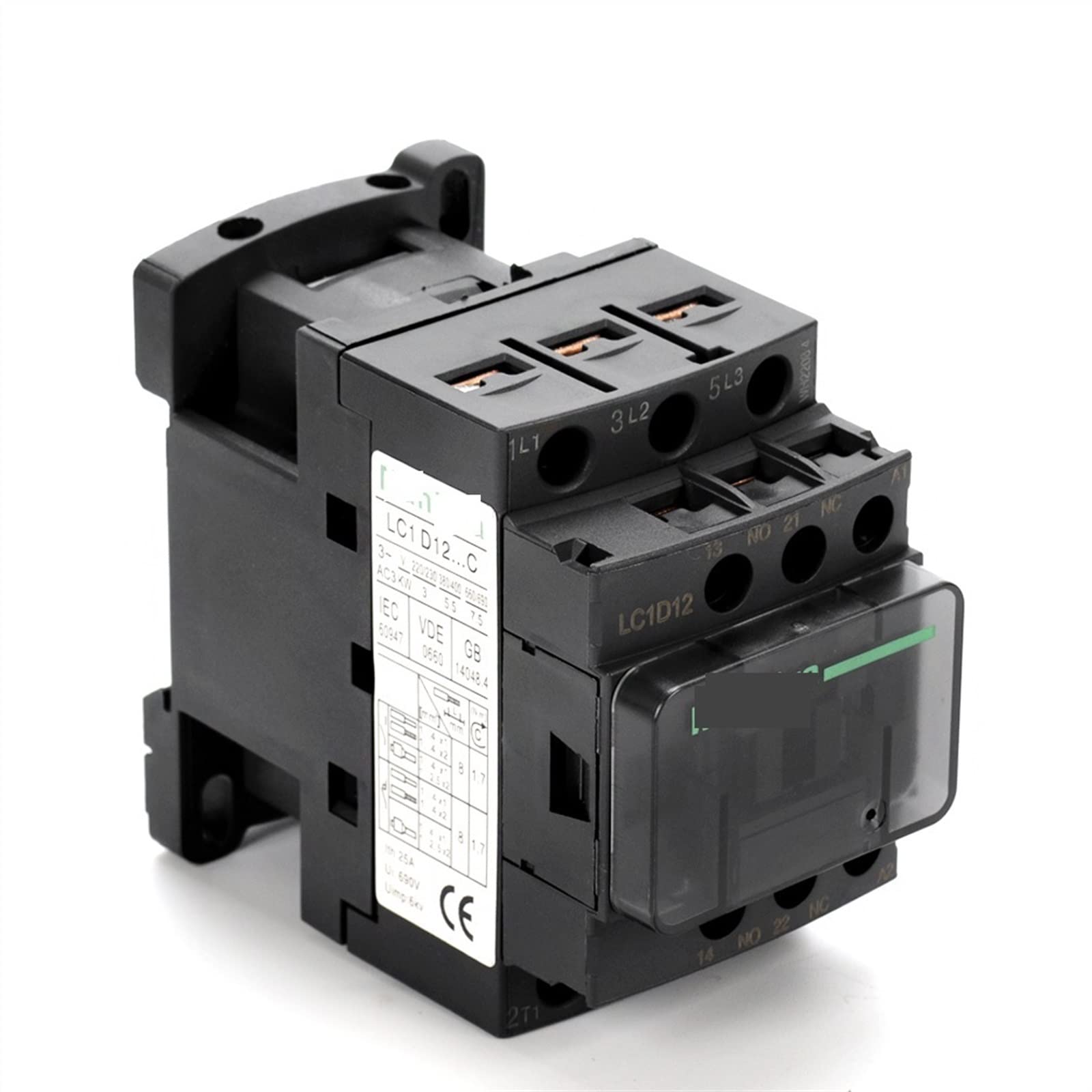 JJHQOKYNA 1Pcs LC1D12 Din Rail AC Contactor Electric Magnetic 3P 25A 30A 40A 50A 220VAC 380VAC 24VAC(D12)