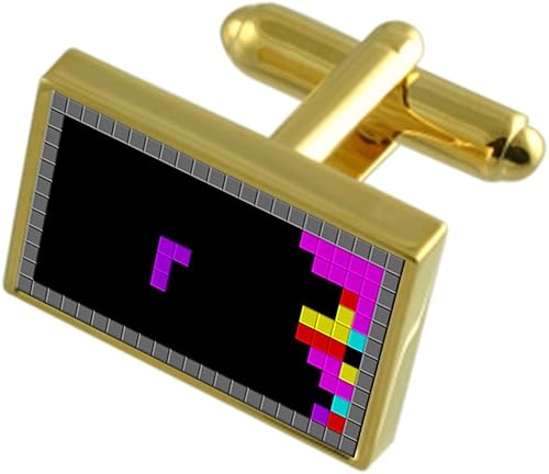 Tetris bloque Juego Gold-tone Gemelos grabado Cuadro de Mensaje