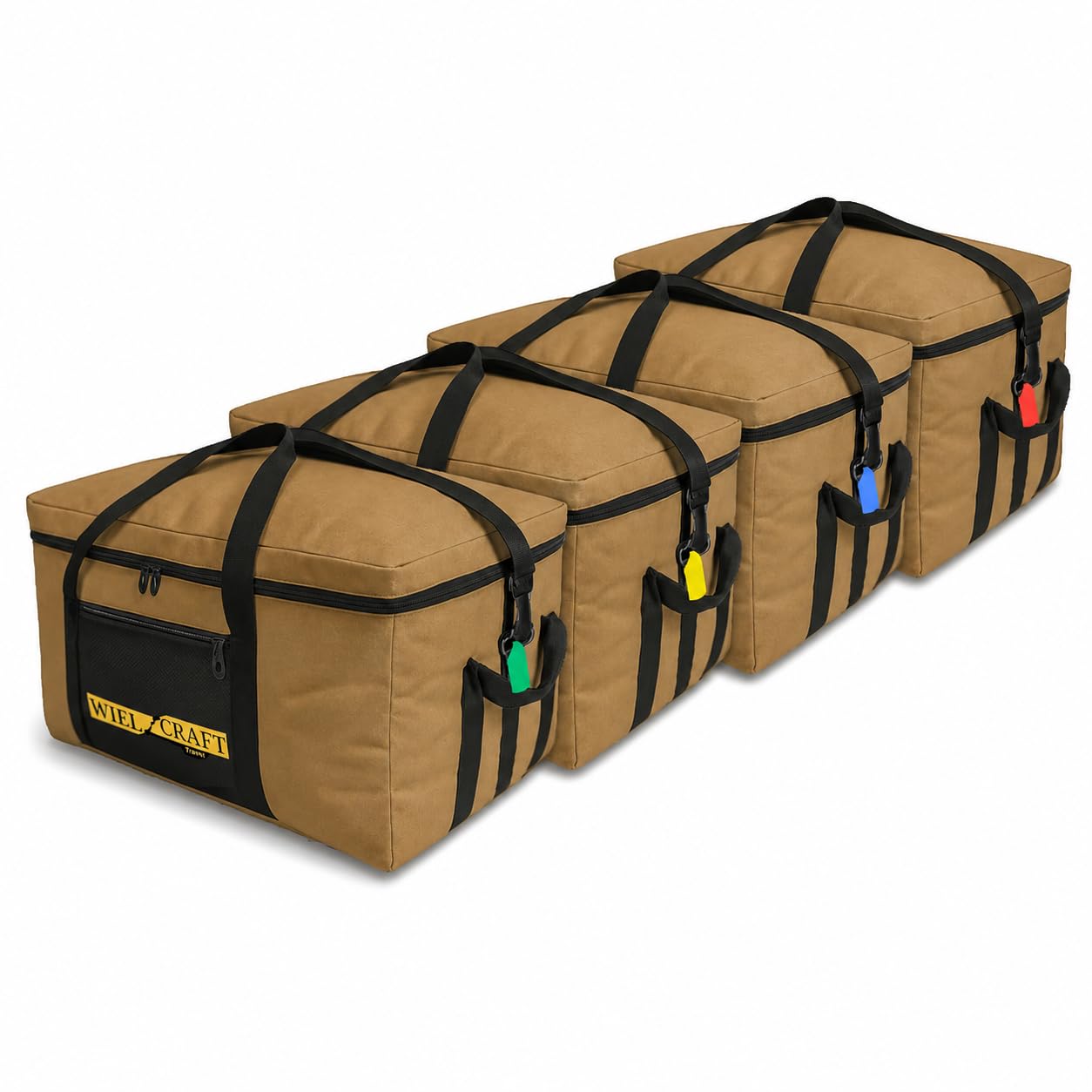 WIEL CRAFT® Roof Box Bags - Set of 4 for Roof Box | Bag Car Travel Camping | Water Resistant & Robust | with Luggage Tags for Organisation | Duffel Bag Roof Rack (Khaki)