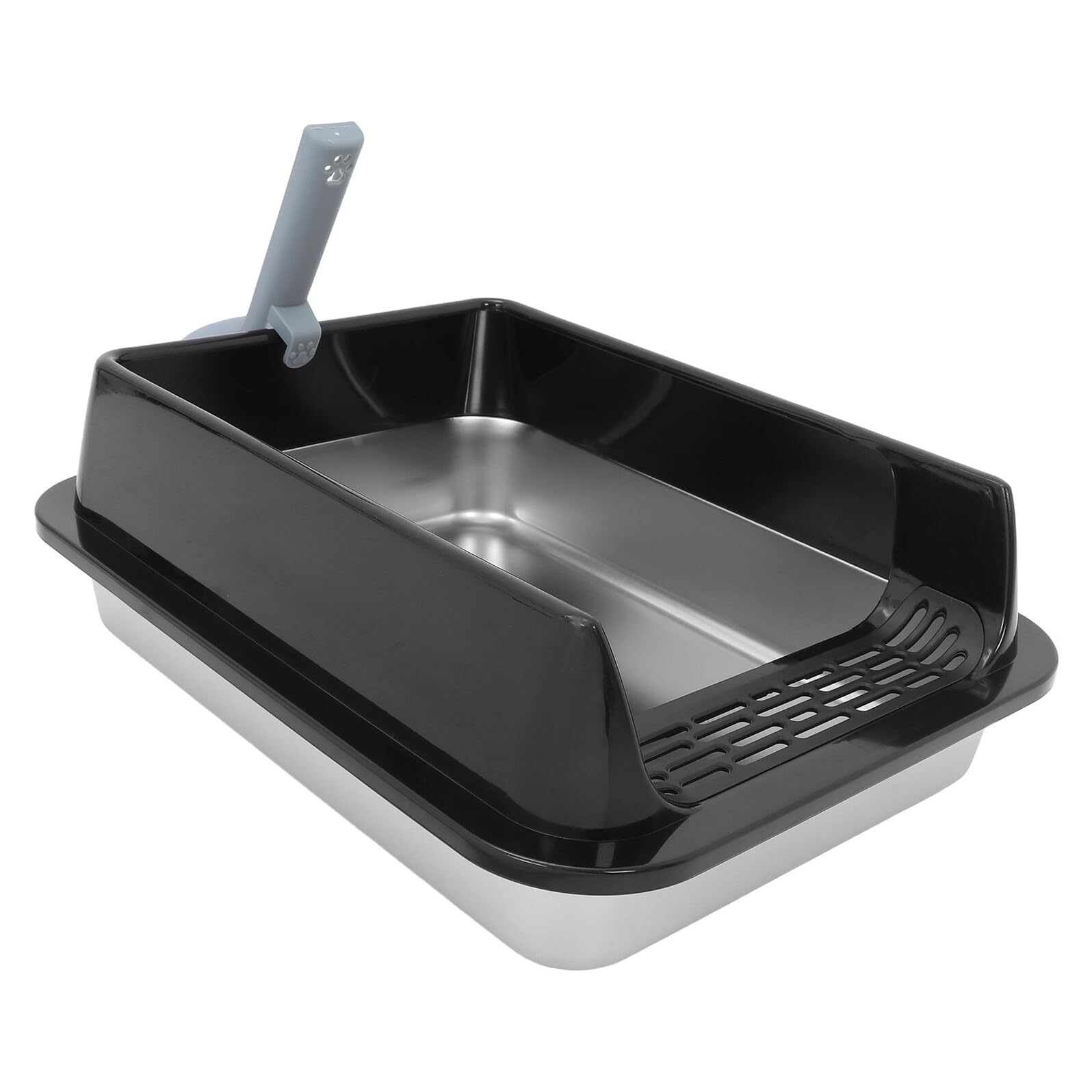 TOYANDONA Edelstahl Katzentoilette mit Deckel Große Katzentoilette für Wohnungskatzen und Senioren rutschfeste Katzenstreu Toilette Geruchsreduzierend Robust und Geräumig 40X30X20cm