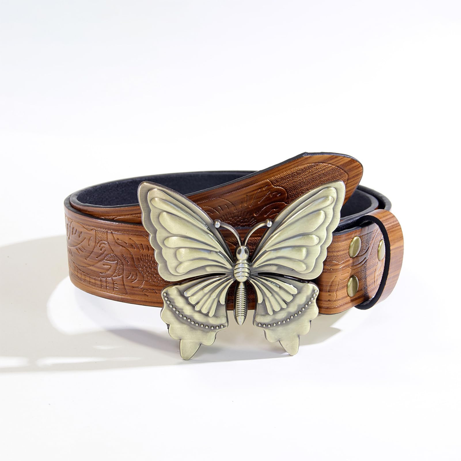 New Brown floral Belt And butterfly belt Buckle Butterfly Flower DESIGN Silver Buckle Leather Belt Hand  main image 3