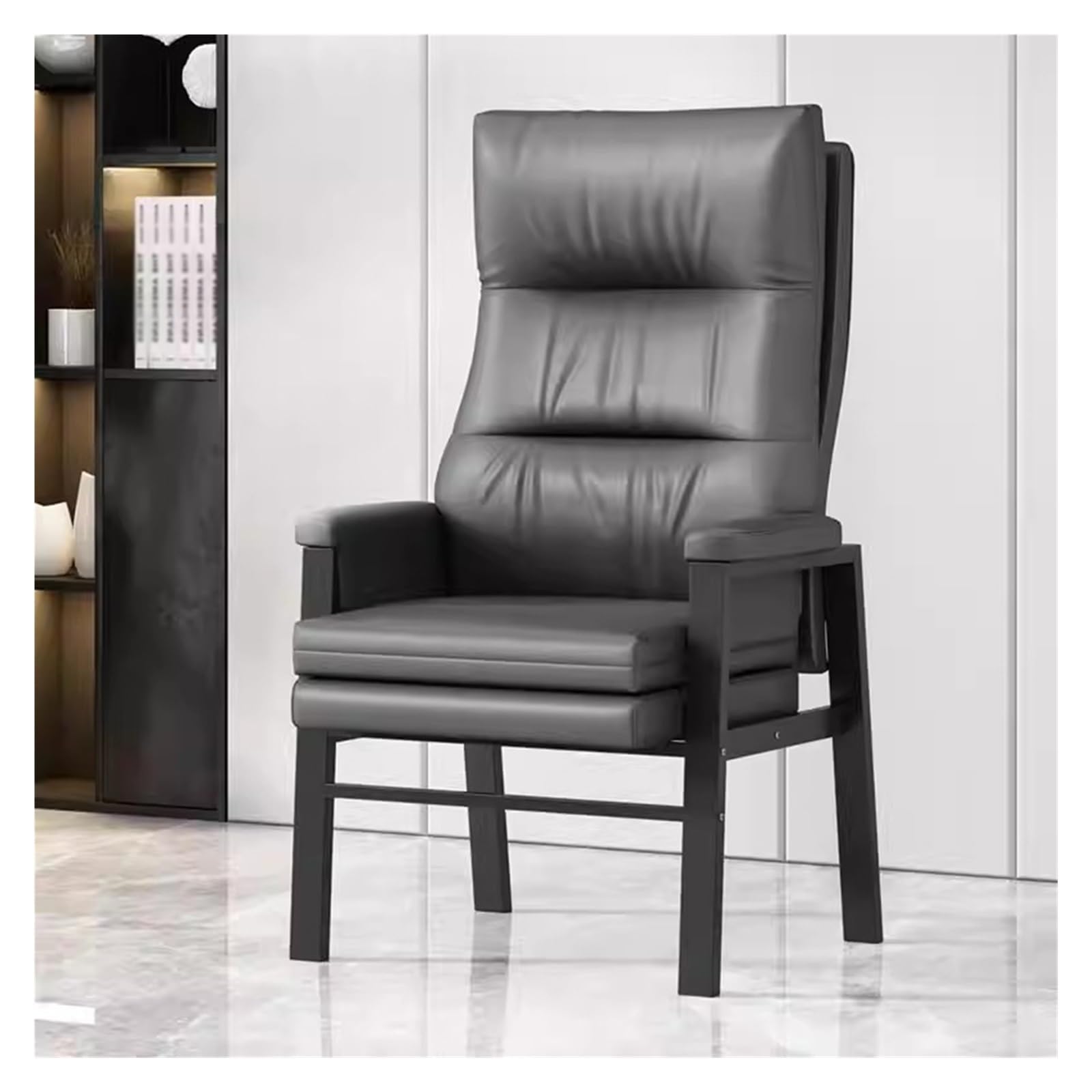 Siège de bureau pour invités en cuir gris avec accoudoirs confort style contemporain
