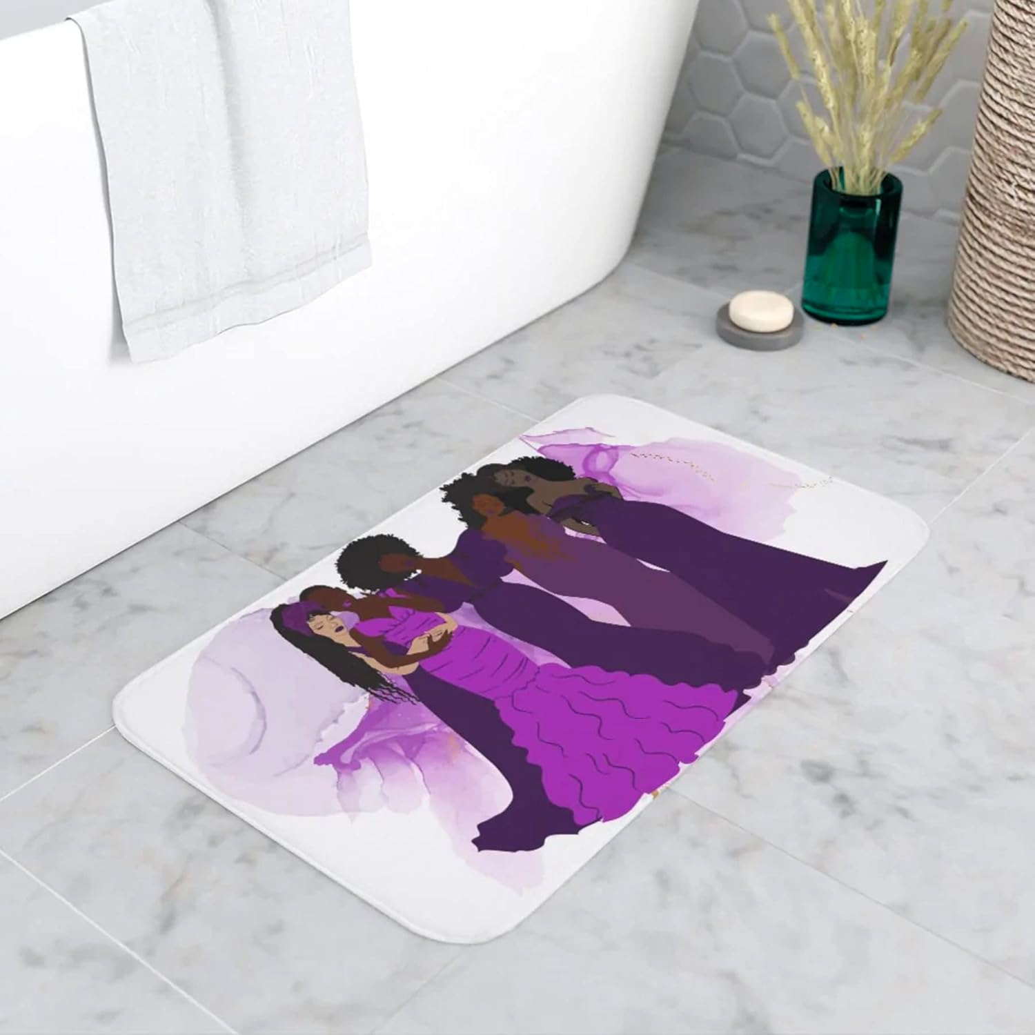 Pardon My Fro Non-Slip Bathroom Mats, Cushioned Soft Absorbent 100% Microfiber, Quick-Dry for Shower, Tub, and Floor, Featuring Fierce Fro-Beauty Home Decor Rugs - Harmony Bath Mat, Purple 30"x20"
