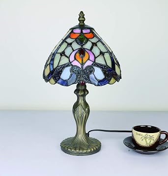 Tiffany Style Table Lamp Baroque, 8 Inch Vintage Smll Stained Glass Desk Lamps, Handmade Hall Lampshades for Living Room Modern [Excluding Bulbs]