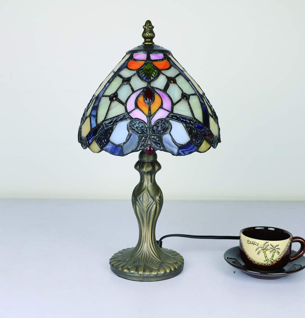 Lámparas de Mesa Tiffany Vintage 8 Pulgadas, Patrones de Lámparas de Vidrio Manchado Hecho a Mano Dormitorio Blanco Lámparas de Noche Estilo Simple Para Sala [Sin bombillas]