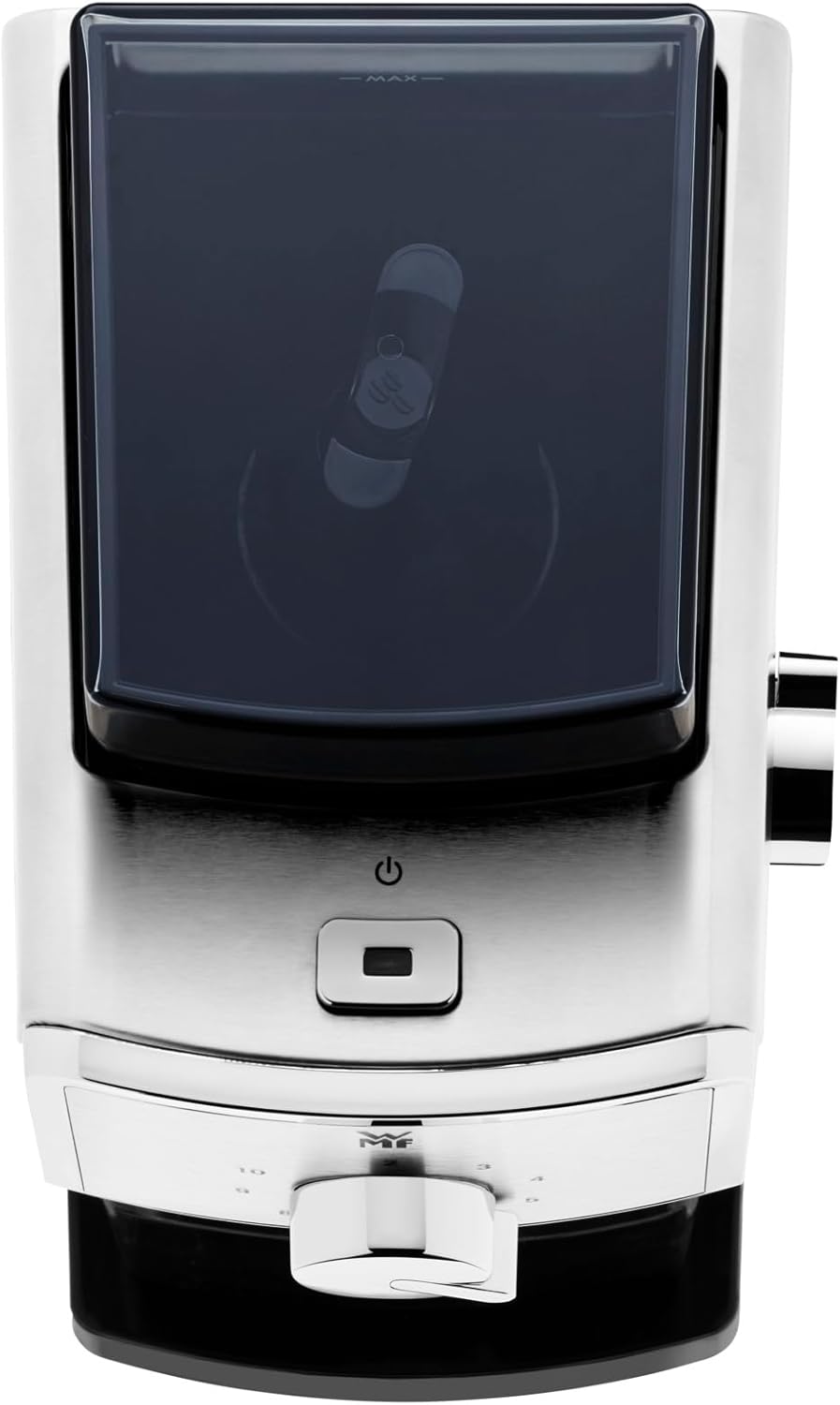 Arriba view of WMF CE Coffee Grinder showing power button