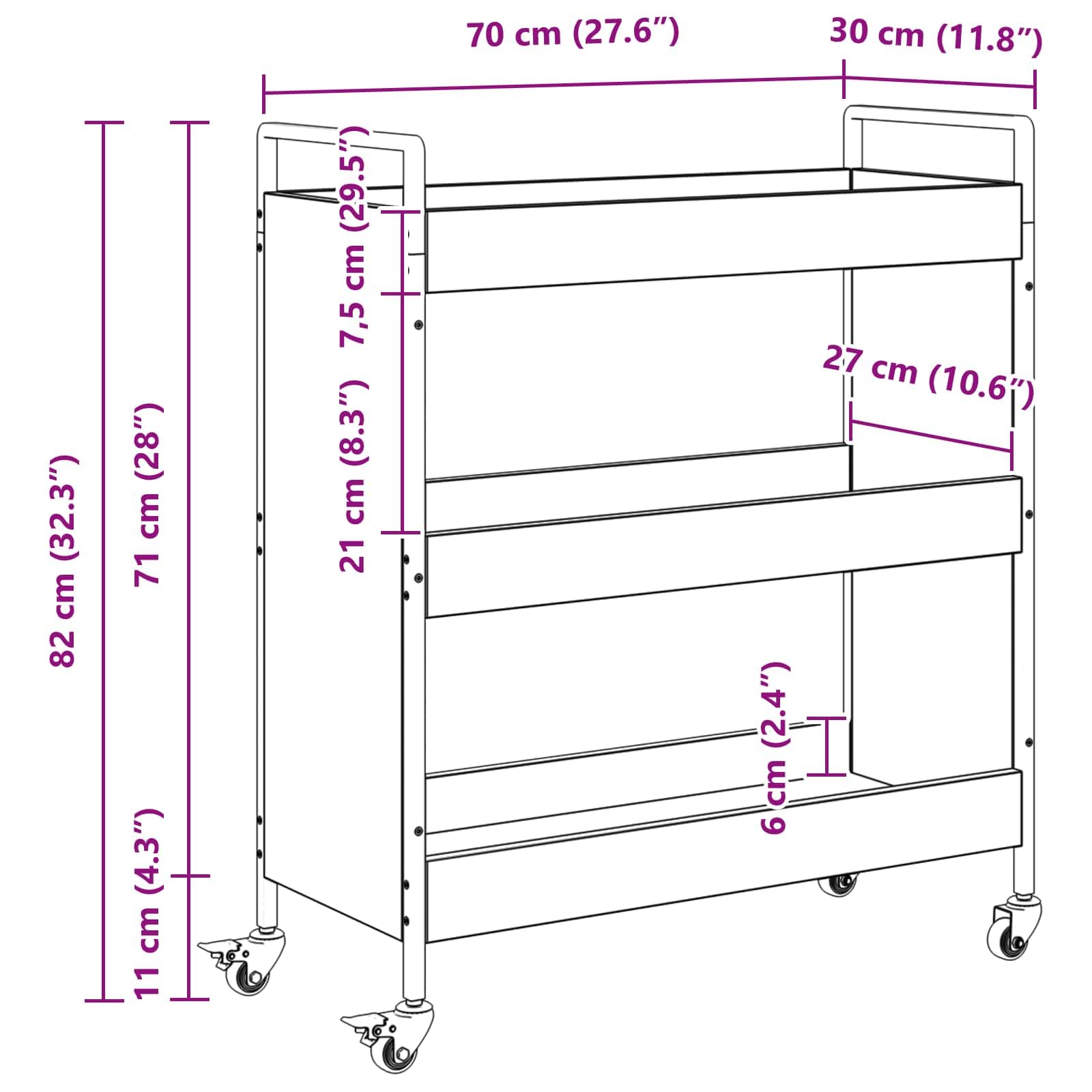 vidaXL Chariot de Cuisine Chêne Artisanal 70 x 30 x 82 cm, Chariot de Cuisine Moderne, Design Rectangulaire, Bois Résistant, Rangement Polyvalent, Gain de Place