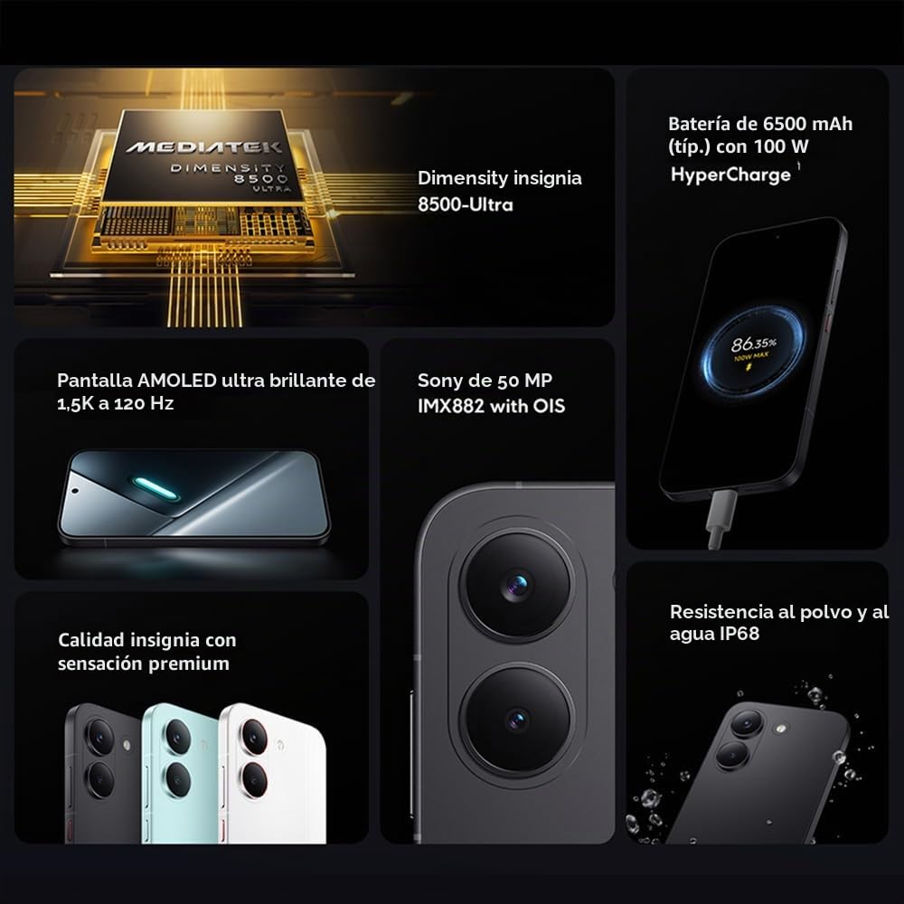XIAOMI Poco X8 Pro Smartphone 12+512 Go, Procesador de Gama Alta Dimensidad 8500-Ultra, AMOLED Ultra-Luminous, 50 MP Sony IMX882 con OIS, Blanco, Cargador no Incluido