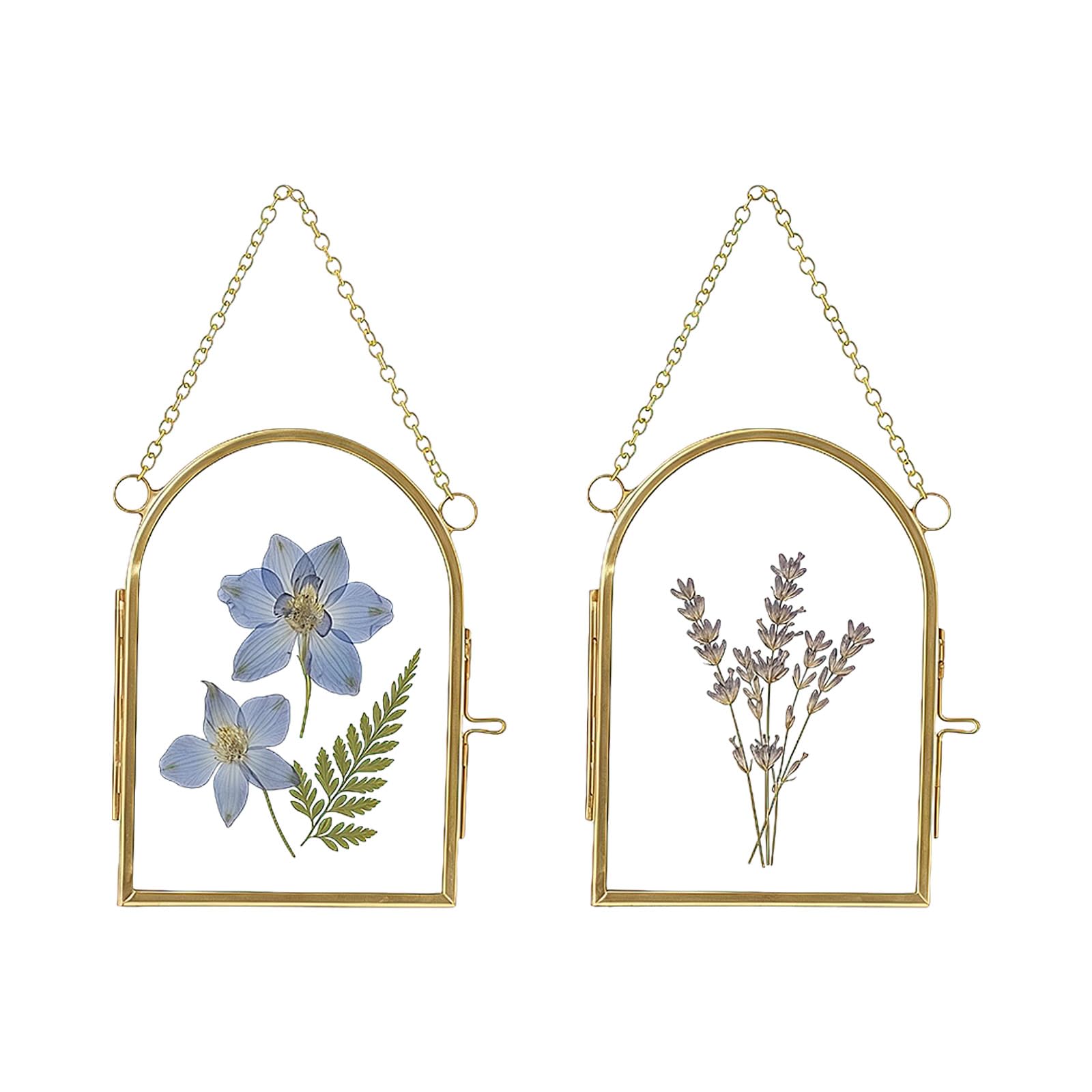 Tsophreniq Multicolor 2Pcs Miniature Double Glass Pressed Flower Photo Frame Craft With Chain For Handicraft Home Decors Gallery Artwork Floating Picture Frame