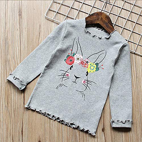 Toddler Little Girls Long Sleeve Cotton T-Shirts Bunny Graphic Top Tee Shirts Ruffle Lettuce Edge 7 Gray4