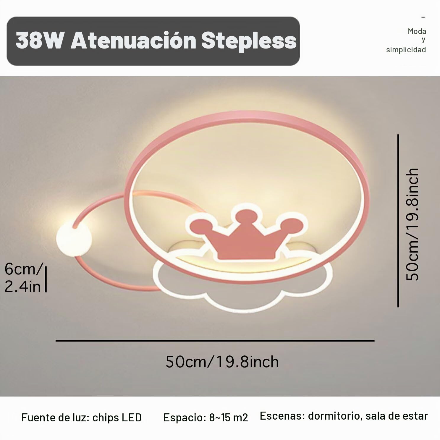 Lámpara de techo LED con forma de nube y corona rosa creativa, lámpara de techo de fantasía para habitación infantil, lámpara de araña para dormitorio de niñas, atenuación continua, 38 W
