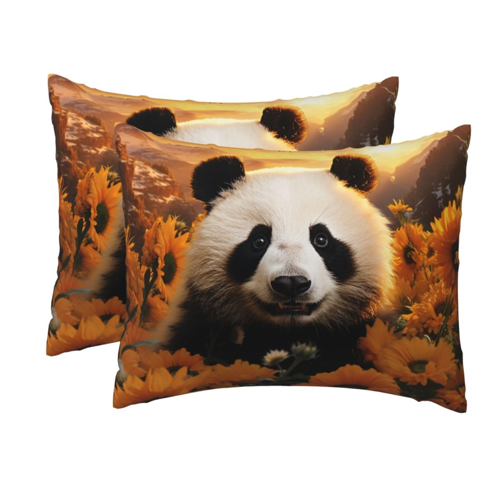 2 Pack Standard Pillow Cases with Hidden Zipper, Soft Breathable Pillow Covers for Hair and Skin, Panda and Sunflower Pillowcases 20"x26" Bed Pillow Protectors Cover for Sleeping Gifts